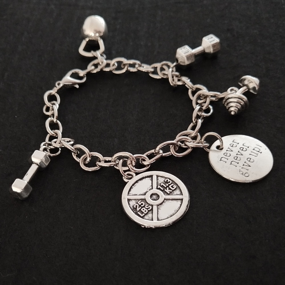 "Neve, never Give Up" Link Chain Fitness Bracelet