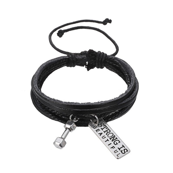 Motivational Dumbbell Leather Bracelet